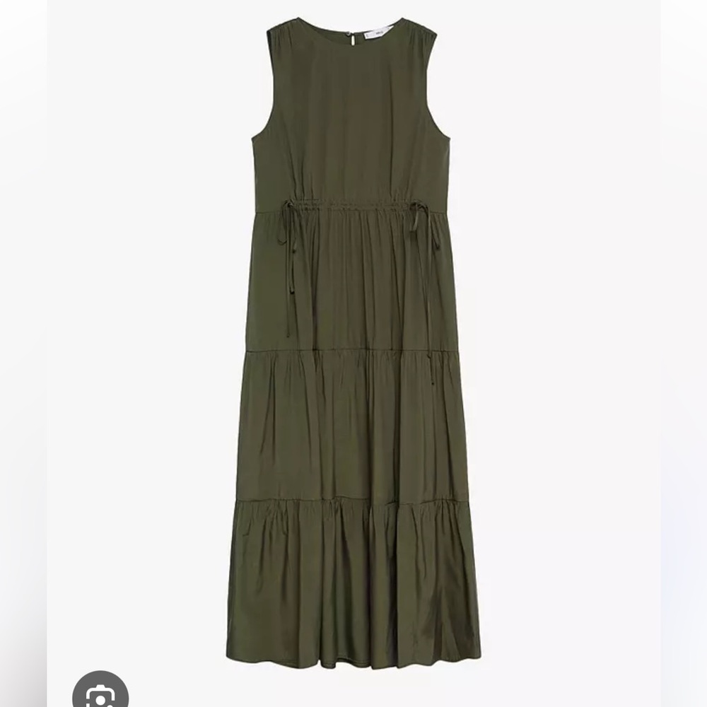 Mango Olive Green Tiered Midi Dress